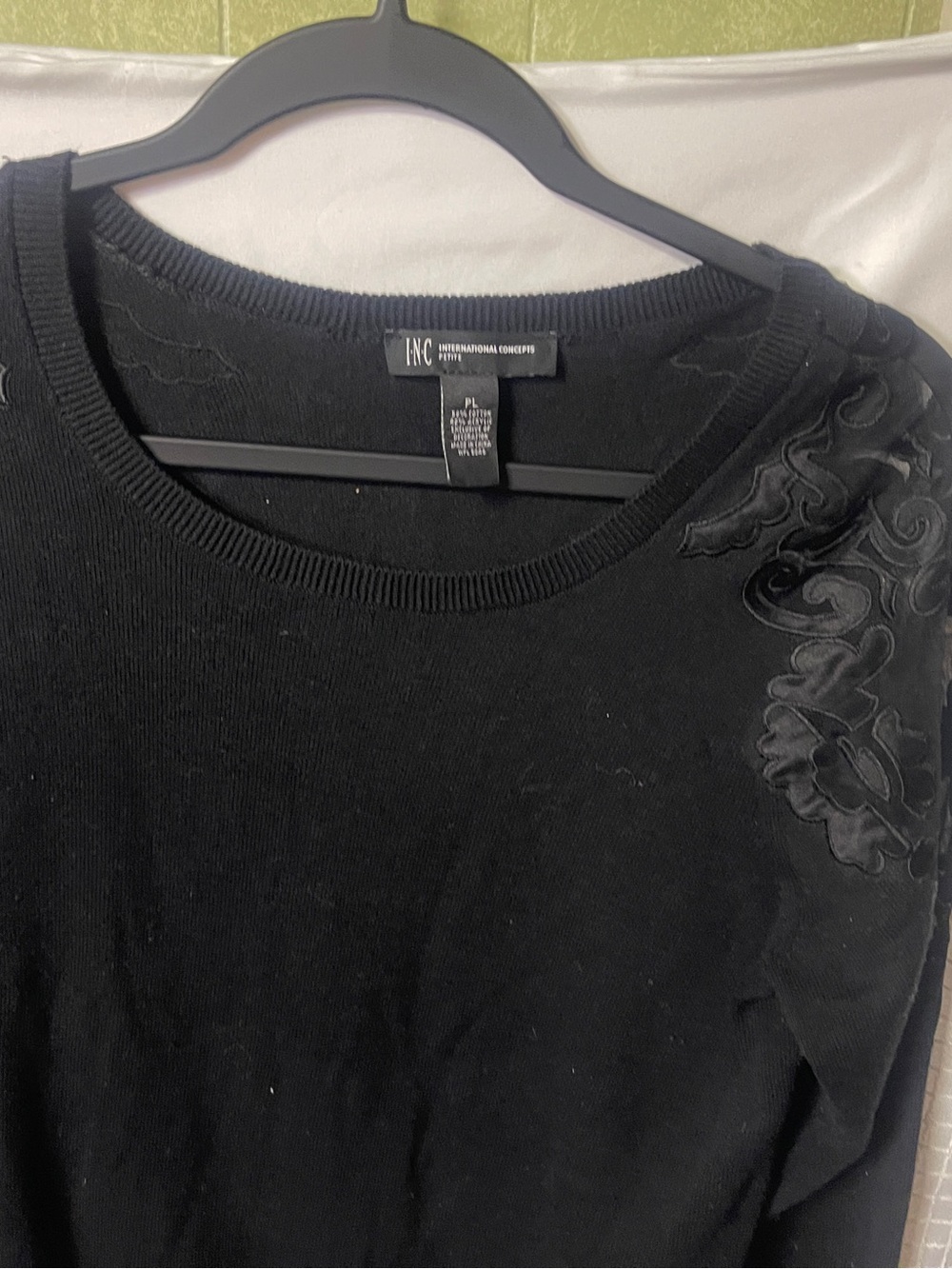 INC black sweater sheer floral appliqué - Picture 11 of 15